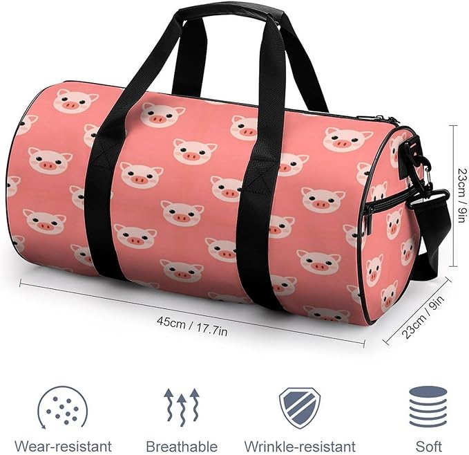 Workout Lightweight Duffel Bags Cute Pig Face Vintage Durable Travel Gym Sports Bag Carry On Weekender Overnight Bag