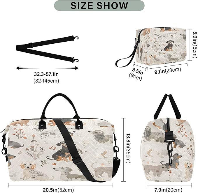 Dogs Flower Gray Pattern Travel Duffle Bag Gym Yoga Carry on Bags for Men Women Weekender Bag