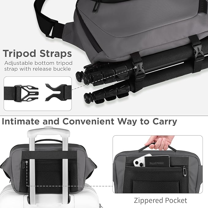 Camera Sling Bag,Travel Waterproof Camera Case with Tripod Holder,DSLR/SLR/Mirrorless Small Camera Bags Crossbody for photographers (Grey)