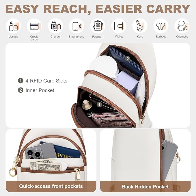 Anti Theft Crossbody Bags for Women, RFID Sling Bag Travel Purse, RFID Cross Body Purses Chest Bag for Travel Beige Brown