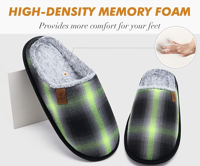 COFACE Mens Cozy Memory Foam Scuff Slippers Casual Slip On Warm House Shoes Indoor/Outdoor Sandal Slippers With Arch Support Rubber Sole Size 7-15
