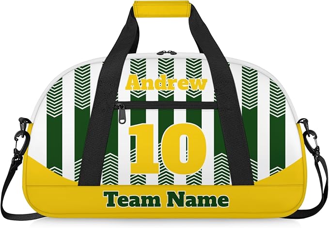 Basketball Soccer Gifts for Boys Girls - Custom Sports Duffle Bag, Personalized Name & Team Bag, Water-Resistant Gym Bag for Basketball, Soccer, Volleyball | Y-Green Yellow