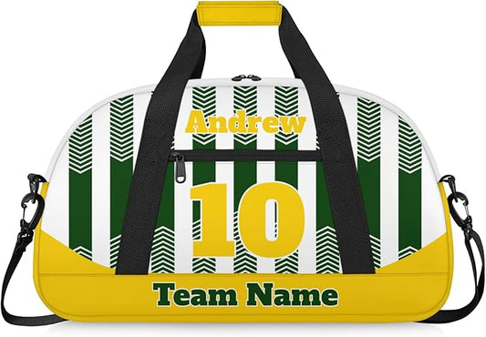 Basketball Soccer Gifts for Boys Girls - Custom Sports Duffle Bag, Personalized Name & Team Bag, Water-Resistant Gym Bag for Basketball, Soccer, Volleyball | Y-Green Yellow