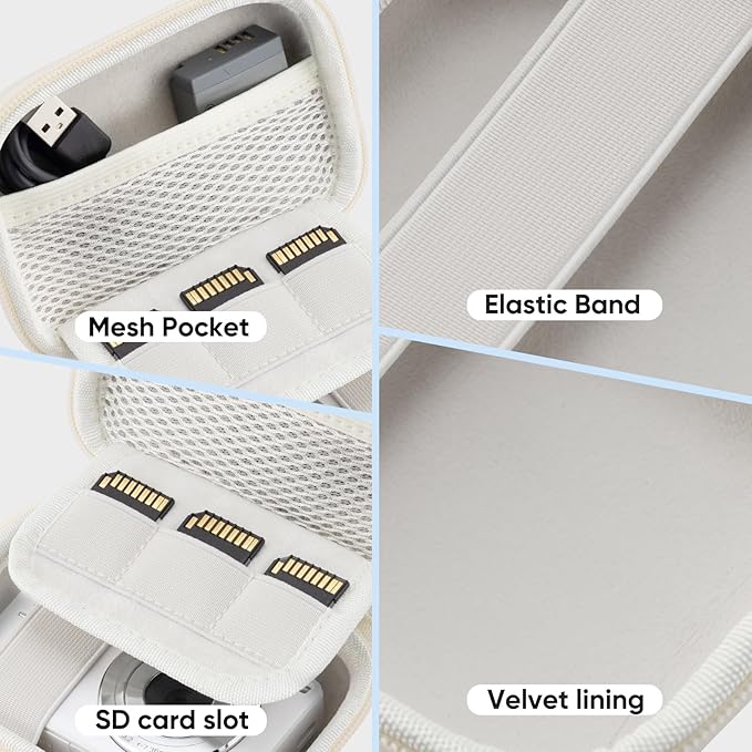 Camera Case for Digital Camera CAMKORY DC403 FHD 1080P/ KODAK PIXPRO FZ55/ FZ45, Small Travel Compact Camera Holder with Mesh Pocket for Accessories SD Card (White)