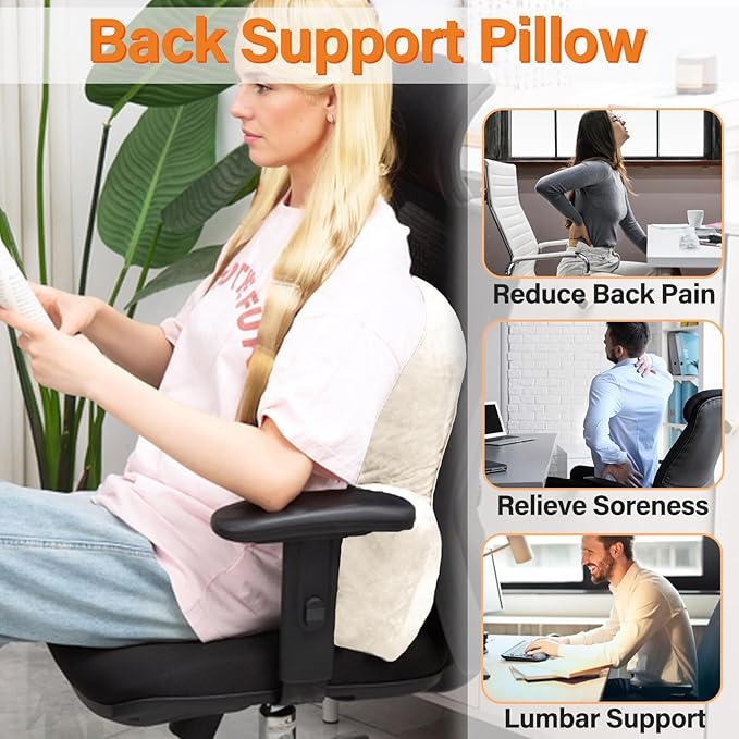 Back Pillow for Chair, Memory Foam Lumbar Pillow for Back Support, Back Rest Cushion for Office, Sofa, Couch Sitting, Recliner, Bed and Lower Back Pain (Beige)
