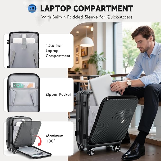 RAINSMORE Carry on Luggage Airline Approved, 20 Inch Expandable Hard Sided Carry on Suitcase with Spinner Wheels, Hard Shell Small Rolling Travel Luggages for Women Men with Tsa Lock, Grey