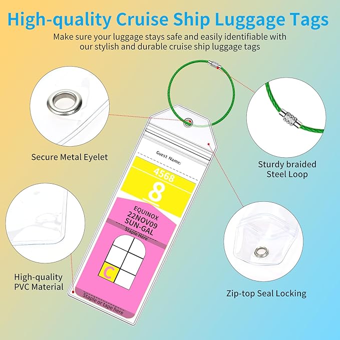 4 Royal Caribbean & Celebrity Cruise Luggage Tag Holders with 2 Cruise Lanyards, Luggage Tag Holder and Cruise Lanyard with Ship Card Holder for Royal Caribbean & Celebrity Lines 2025-2026