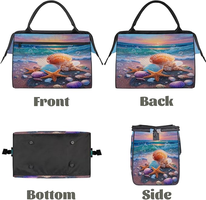 Overnight Weekender Bags for Women Men, Colorful Sunset Beach Shell Starfish Waterproof Travel Carry On Duffel Bag, Lightweight Sports Gym Bag for Fitness, Workout, Travel