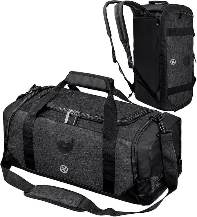 Gym Duffle Bag Backpack Waterproof Sports Duffel Bags Travel Weekender Bag for Men Women Overnight Bag with Shoes Compartment Black-Perfect Fathers Day Gifts for Dad/Men/Husband