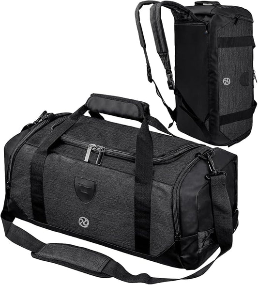Gym Duffle Bag Backpack Waterproof Sports Duffel Bags Travel Weekender Bag for Men Women Overnight Bag with Shoes Compartment Black-Perfect Fathers Day Gifts for Dad/Men/Husband