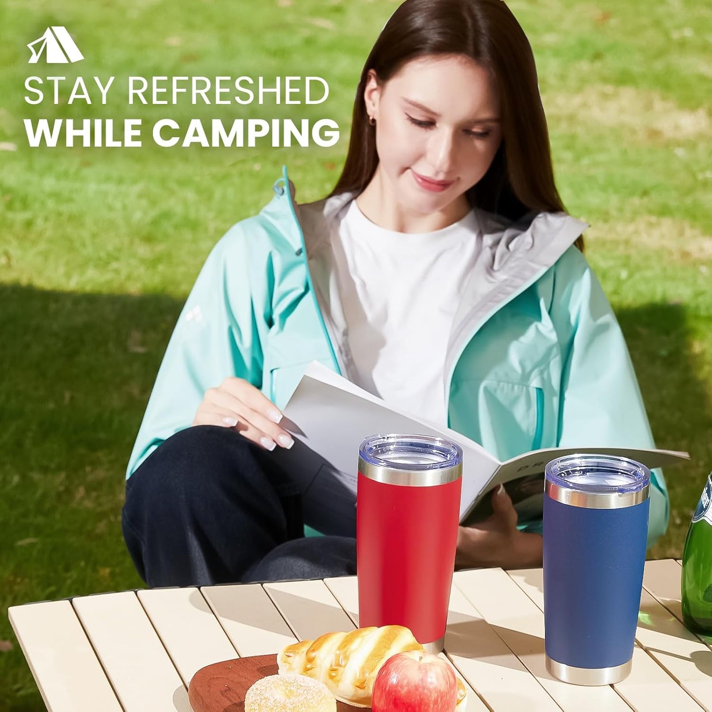 MEWAY 20oz Tumbler 8 Pack Double Wall Vacuum Insulated Travel Glitter Mug Bulk, Stainless Steel Tumblers with Lid and Straw, Powder Coated Coffee Cups for Woman(Gradient Green,Set of 8)