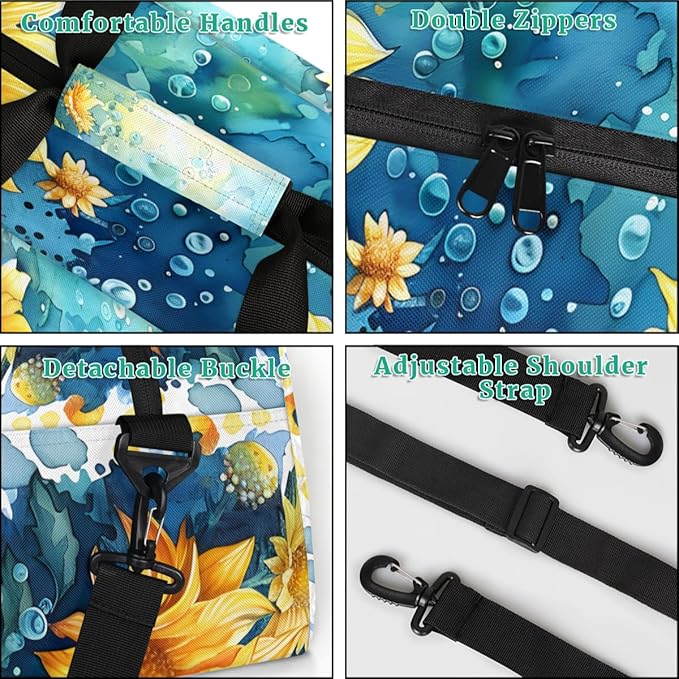 Blue Ocean Sunflower Gym Travel Duffle Bag for Women & Men with Front Zipper Pocket for Sports, Overnight, Weekender, Carry On,Workout & Dance Bag,Flower Sunflower,18.9 * 8.7 * 10.6 in