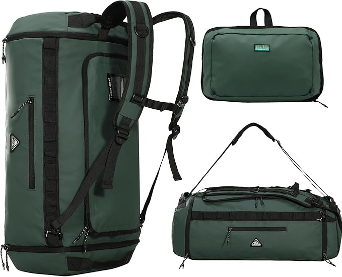 Haimont 50L Travel Duffle Bag for Men Women Foldable Sports Duffle Backpack for Gym Hiking Camping Workout Outdoor with Pocket & Shoe Compartment, Upgrade, Army Green