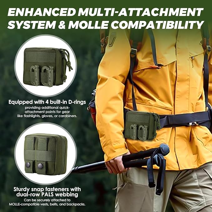 2 Pack Mini Tactical EDC Molle Pouch with 4 D-Rings, Compact Utility Belt Pouches Organizer with Removable Clear ID Pocket for Enhanced Gear Attachment (4x4 GP Pouch)