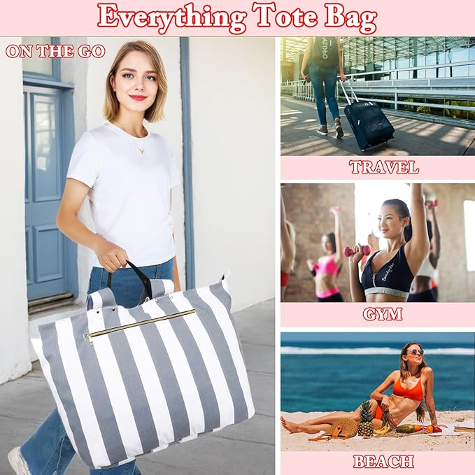 Large Canvas Beach Bag for Women, Beach Bags Waterproof Sandproof with Zipper & Wet Bag Cruise Essentials