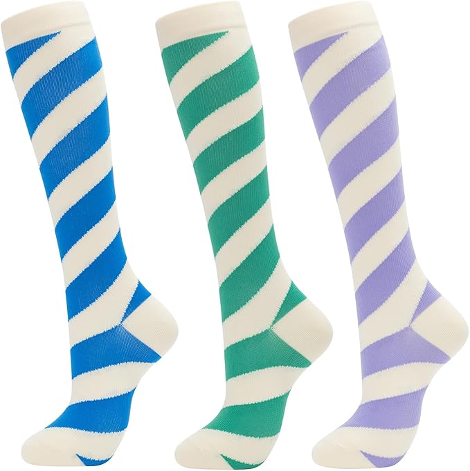 fenglaoda 3 Pairs Compression Socks for Women & Men Knee High Nurse Pregnant Cute Medical Running Travel Athletic