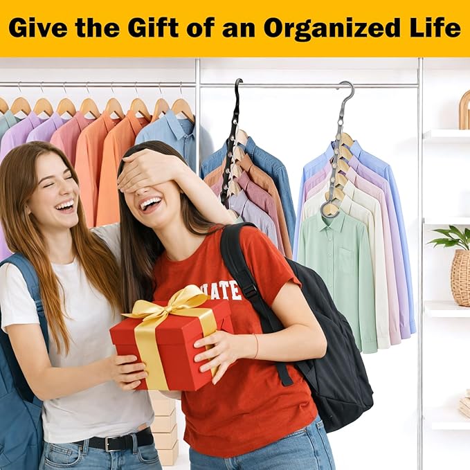 Closet Organizers and Storage, 8 Pack Stronger Space Saving Hangers for 40 Clothes, College Dorm Room Essentials for Guys Girls, Clothes Hanger with 5 Holes, Closet Storage, Magic Home Organization