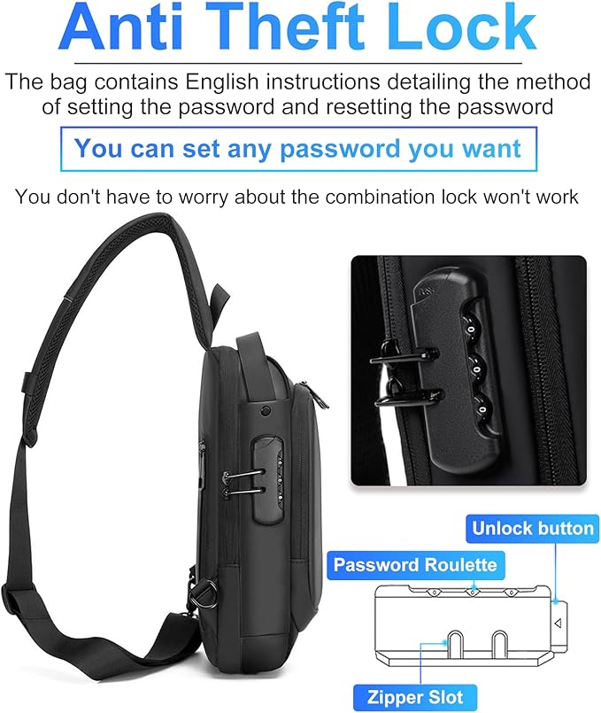 Sling Bag for Men Anti-Theft USB Crossbody Backpack Waterproof Chest Daypack | Anti-Theft, USB, Waterproof