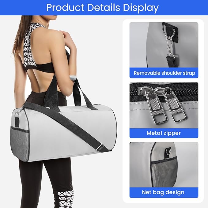 C&F BOGMOST Small Gym Bag for Women & Men,Small Lightweight Duffel Bag Carry On Bags Mini Duffel Travel Bag Waterproof Sports Bags for Workout/Sport/Travel, Grey,Large