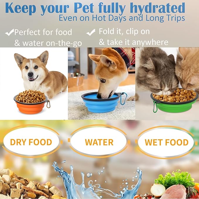 Takfox Collapsible Dog Bowls [5 Pack] 13 oz, Travel Dog Bowls, Pet Bowl Portable Foldable Water Food Feeding Dishes with Carabiner Clip for Traveling Hiking Walking