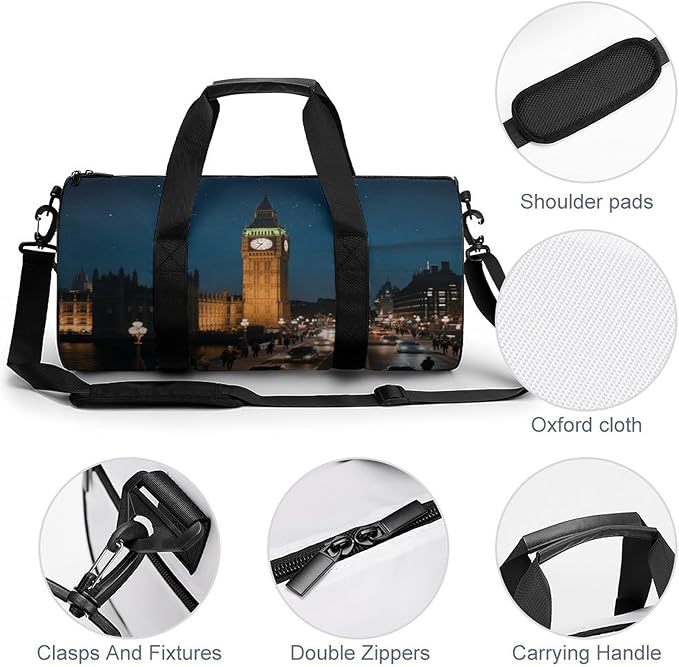 Sports Gym Bag for Women Men Travel Duffel Bag Tote Weekender Bag Big Ben Carry on Overnight Bag for Travel Swimming Fitness Workout Sports Duffle Bag