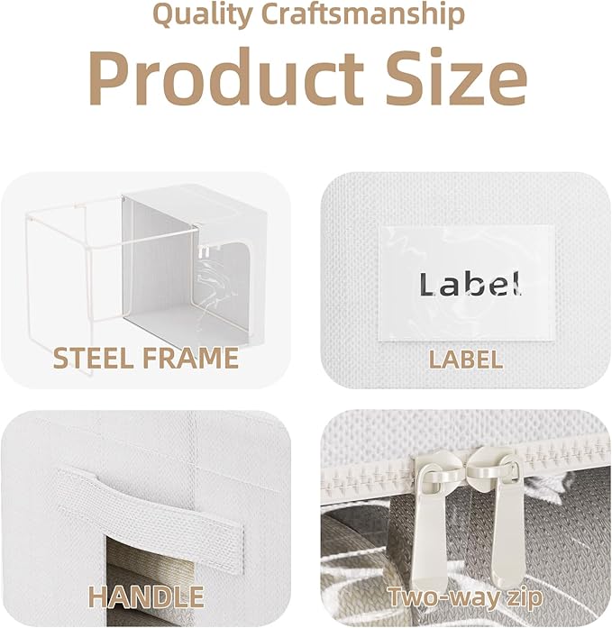 FHSQX 8 Pack Clothes Storage Bins - Foldable Storage Bins for Clothes Fabric Storage Box with Metal Frame (Cream White, 19.7x15.7x13.8 inch)