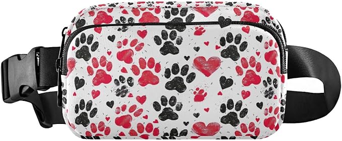 Black and Red Paw Prints with Hearts Fanny Pack for Women Men Water Resistant Fashion Waist Packs with Adjustable Strap Belt Bag for Travel Workout Jogging Hiking 21218414