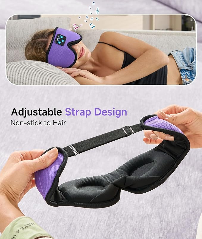 Voerou Bluetooth 3D Sleep Mask with Headphones, Wireless Adjustable Eye Mask Sleeping Headphones with Ultra-Thin HD Stereo Speakers, Suitable for Sleep Office Naps Travel, New Technology Gadgets