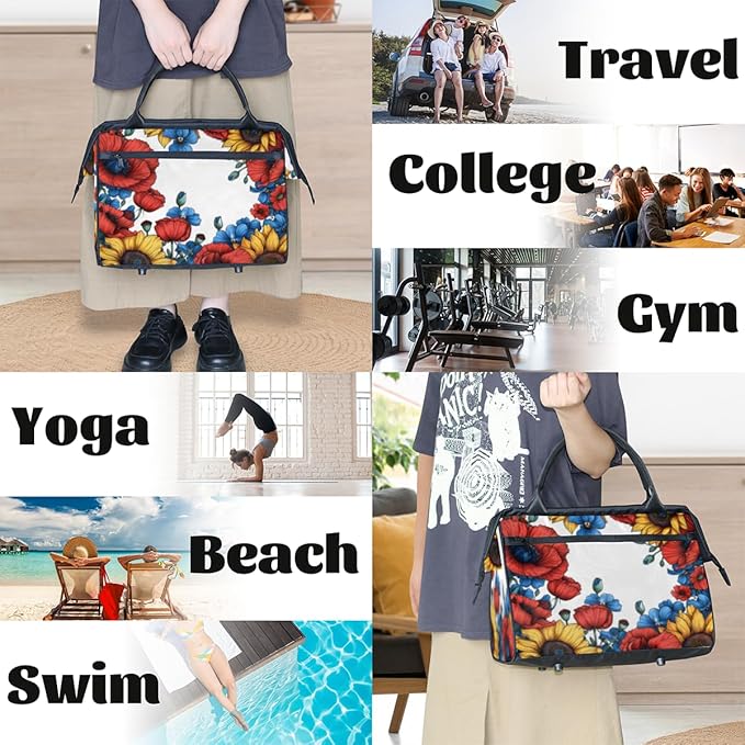 Farmhouse Sunflower Overnight Weekender Bag for Women Men Travel Duffel Bags Waterproof Luggage Carry on Sports Yoga Gym Bag
