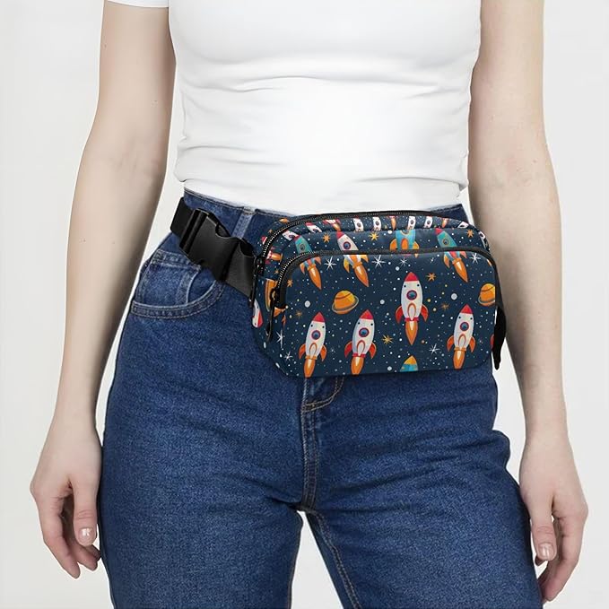 Space Rockets Fanny Pack for Women Men Water Resistant Fashion Waist Packs with Adjustable Strap Belt Bag for Travel Workout Jogging Hiking 21219348