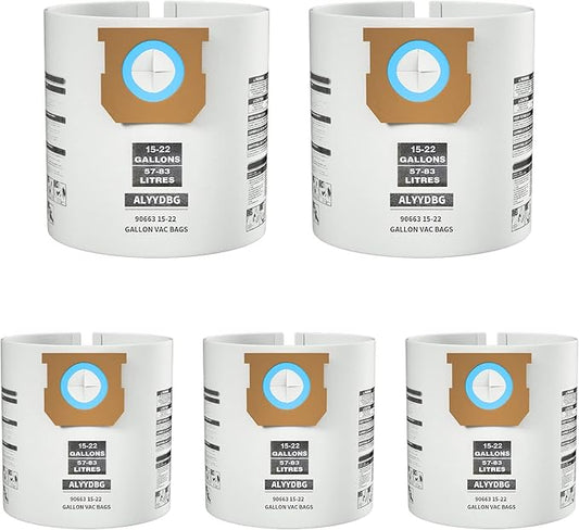 for Shop Vac Bags 15-22 Gallon, Type G 90663 9066300; Type J 90673 9067300 and VF2008 High-Efficiency Disposable Dust Collection Vacuum Filter Bags 5 Pack