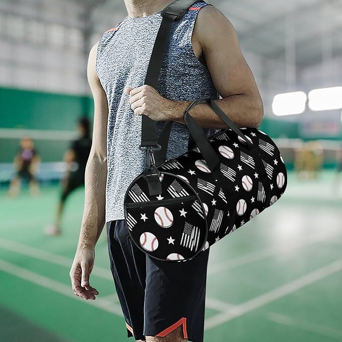 Workout Lightweight Duffel Bags Baseball Black And White American Flag Basketball Football Weekender Bag Foldable Gym Travel Bags for Men Women