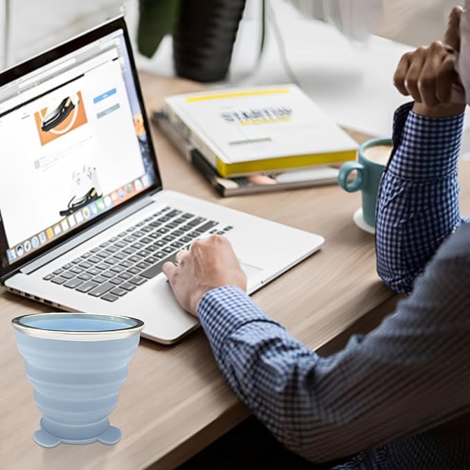Collapsible Cup, Silicone Collapsible Travel-Cup, Expandable Folding Camping Drinking Cups with Lids Reusable Small Portable MugsCup for Travel, Camping, Hiking,Outdoor Sports, Indoors