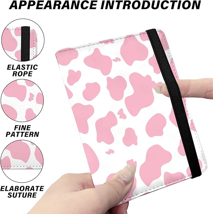 Cute Passport Holder and Holder Combo Passport Cover with RFID Blocking Women Men Compatible Wallet Credit Card Protector(Pink Cow)