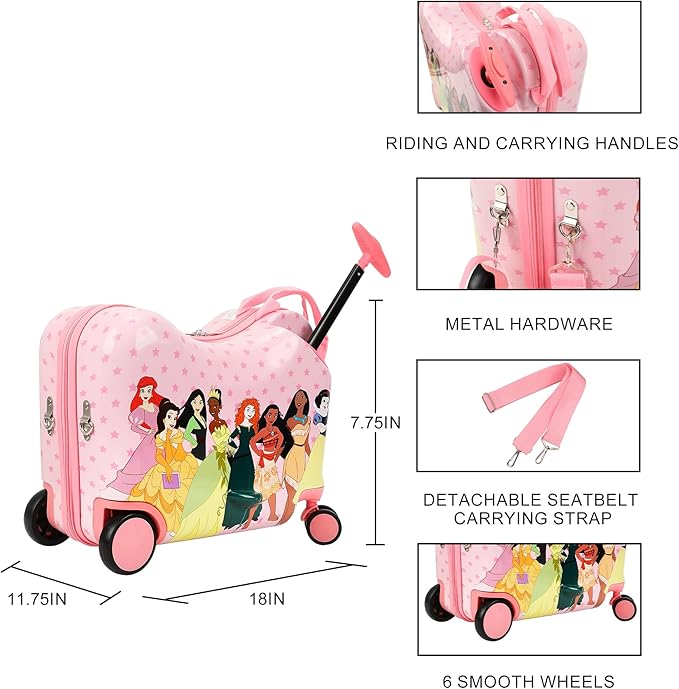 Disney Princesses Ride-On 18" Suitcase For Kids & Toddlers