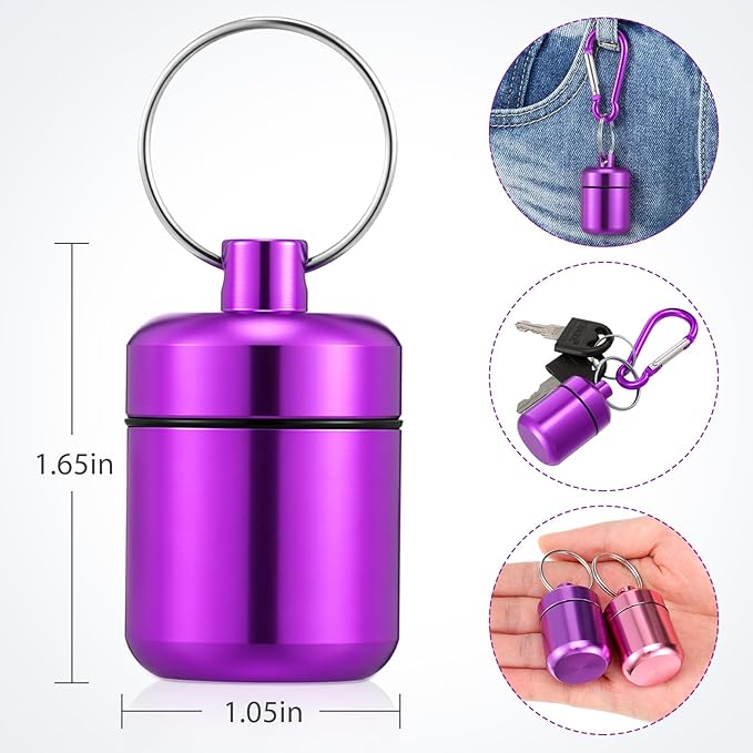 Hicarer 4 Pack Ear Plug Carrying Case, Waterproof Metal Ear Plug Holder with Keychain, Portable Small Pill Case Container for Earplugs, Jewelry, Pill Organizer for Travel or Sports(Multicolor)