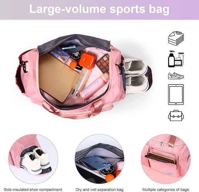 Personalized Duffle Bag with Embroidered Name and Pattern, Custom Gym Bag for Women Men with Shoe Compartment - Perfect for Travel Dance Cheer Overnight (9 Colors)