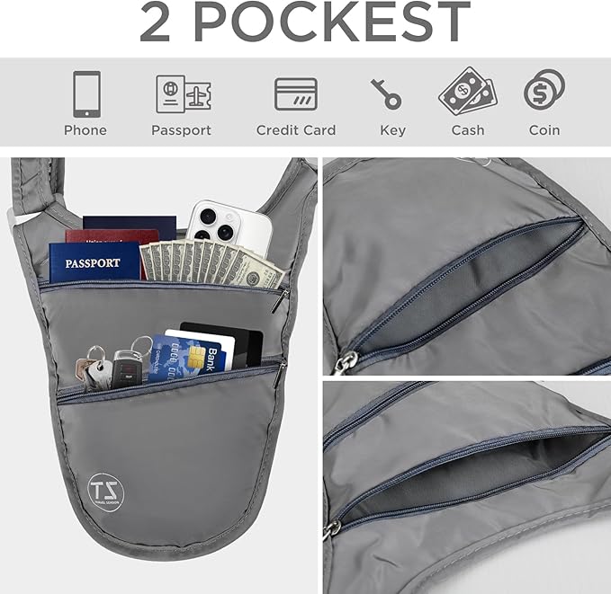 Crossbody Bag for Men Women Anti-Theft Money Belt for Travel Hidden Slim Passport Holder Mini Sling Bag Chest Belt Under Clothes to Protect Cash, Credit Cards, Phone
