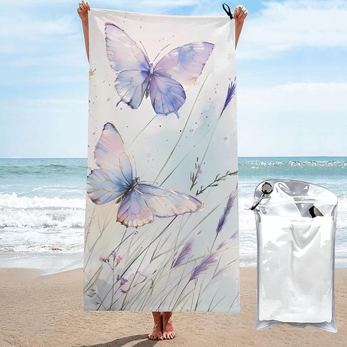 Butterfly Sand Free Beach Towel – 31.5"X63" Quick Dry Microfiber Beach Towels for Travel, Swimming, Pool, and Camping, Absorbent and Compact Beach Essential for Women, and Men