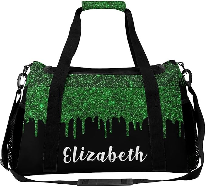Green Black Sparkle Glitter Print Waterproof Duffel Bag Gym Dance Sport Perform Training Travel Bag for Teens Adults Women Men Multifunctional Backpack