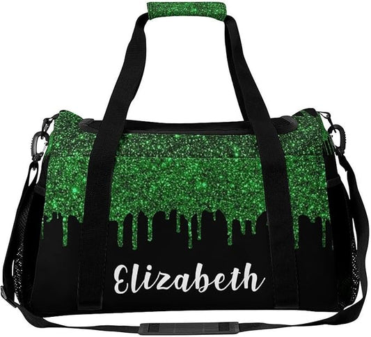 Green Black Sparkle Glitter Print Waterproof Duffel Bag Gym Dance Sport Perform Training Travel Bag for Teens Adults Women Men Multifunctional Backpack