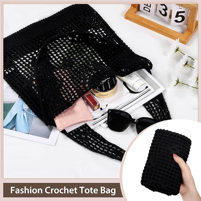 Sightor Crochet Tote Bag, Mesh Beach Bag Knit Summer Hobo Bag Vacation Boho Tote Bag for Women