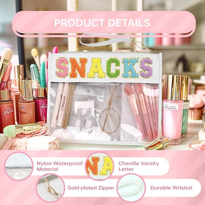 Snack Bags Clear Pouch Travel Makeup Bag Chenille Letter Bags for Zipper Pouch Clear Cosmetic Bag Clearly Tote Bag Makeup Travel Bags for Women