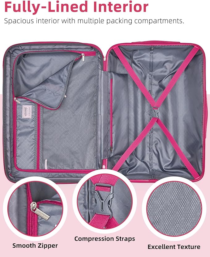 LARVENDER Luggage Sets 6 Piece Hardside Expandable Suitcase with Wheels TSA Lock Double Spinner Wheels, PC+ABS Multicolor Lightweight Travel Luggage Sets for Women, Berry Sparkling