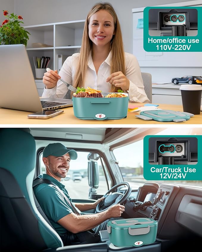 Electric Lunch Box for Men, Women & Adults - 80W Fast Heating - Heated Lunch Box with Dual 1.5L SS Containers - Portable Food Warmer for Car, Truck, Office