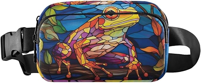 Stained Glass Printed Frog Fanny Pack for Women Men Water Resistant Fashion Waist Packs with Adjustable Strap Belt Bag for Travel Workout Jogging Hiking 21219619