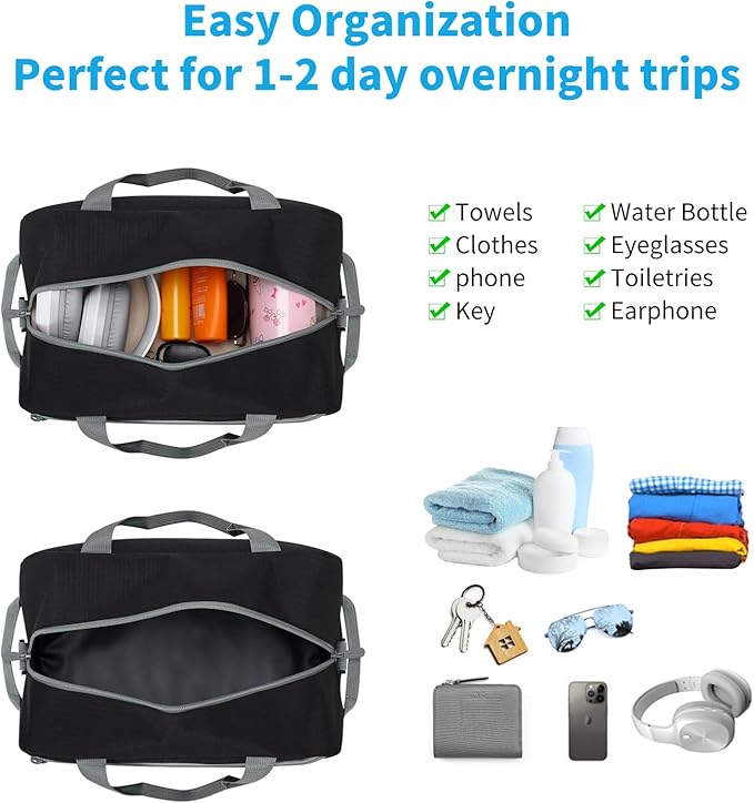 Apenze Small Gym Bag 14 inch lightweight Carry On Mini Duffel Bag with D-Ring for Travel Sport - Black