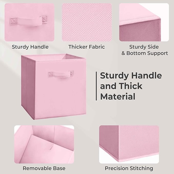 11 Inch Fabric Storage Cubes, Sturdy Foldable Storage Bins, Heavy Duty Cube Organizer for Clothes, Blankets, Shelves, Closets, Bedroom, Living Room, Multi-Color, 6 Pack