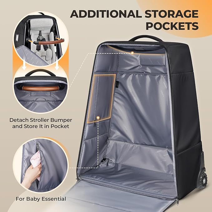 YOREPEK Stroller Bag Compatible with UPPAbaby Vista V2/V3 and Cruz V2 (No Wheel Removal Needed), Padded Stroller Travel Bag with Wheels, Foldable Stroller Cover with Storage Pocket, All Black