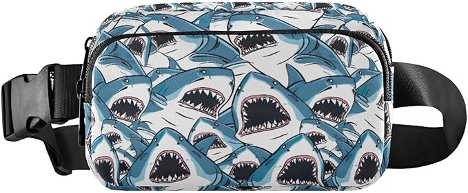 Sharks with Wide Open Mouths Fanny Pack for Women Men Water Resistant Fashion Waist Packs with Adjustable Strap Belt Bag for Travel Workout Jogging Hiking 21219007